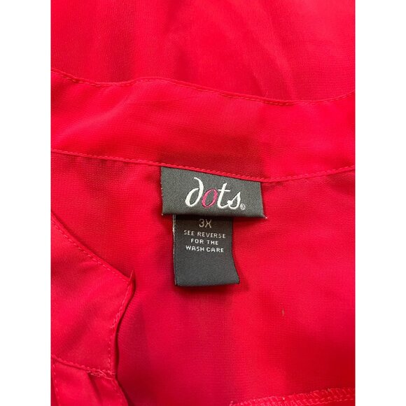 Dots Sheer Red Button-Up Blouse 3X Roll Tab Sleeves Tunic Plus - Picture 6 of 8
